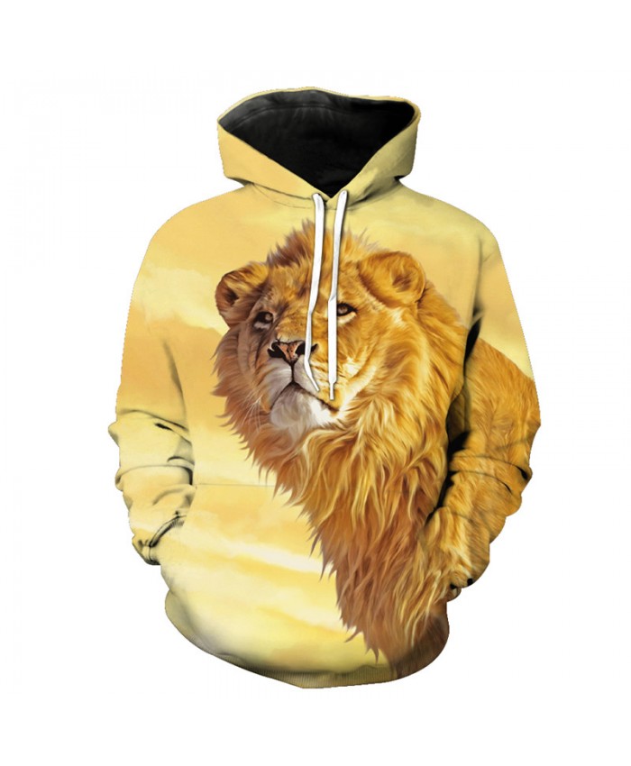 Yellow Lion Casual Hooded Sweatshirt Casual Hoodie Autumn Tracksuit Pullover Hooded Sweatshirt