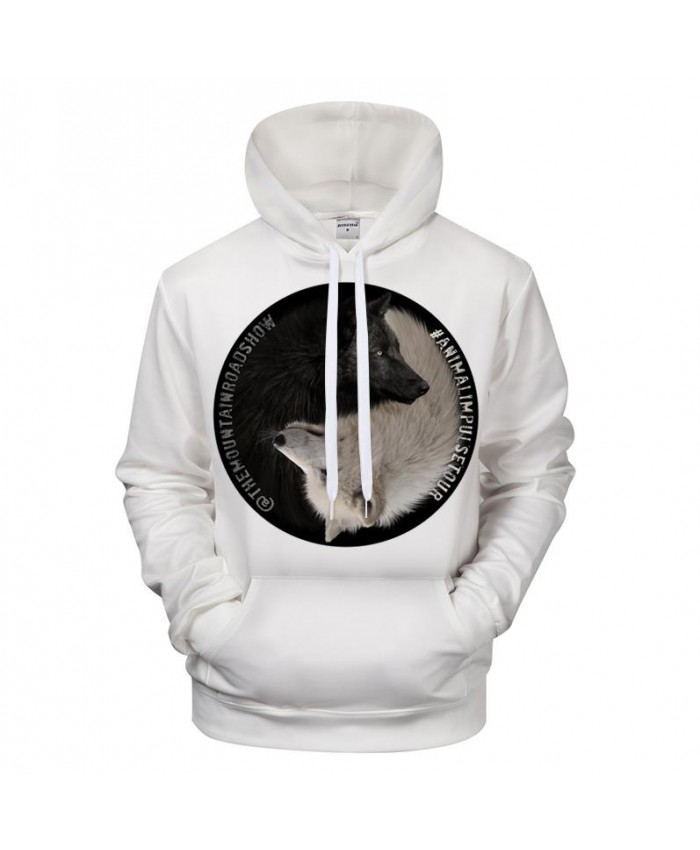Ying & Yang Wolves White Hoodie 3D Animal Pirnts Mens Hoodie 2021 Mens Clothing Sweatshirts Pullover Drop Ship